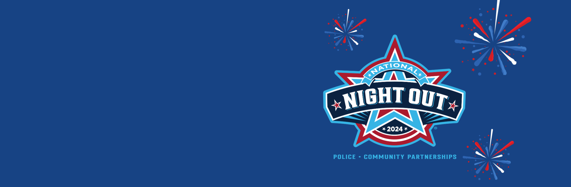 blue background with star shape on the right hand side. Text: "National Night Out 2024"